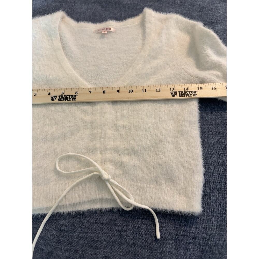Y2K Little Moss White Fuzzy Crop Sweater Size S